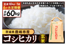 【先行予約】【6ヶ月定期便】 茨城県 鹿嶋市産 厳選 コシヒカリ 玄米 10kg×6回 (KDS-18)