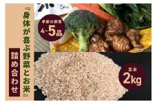 ＜玄米 2kg＞『身体が喜ぶ野菜とお米』詰め合わせ おまかせセット 茨城県産 コシヒカリ 米 お米 ご飯 ごはん 栽培期間中農薬不使用 季節の野菜 セット 微生物農法 EM農法 有機栽培 産地直送 新鮮 家庭用 潮来はぐくみのもり 茨城県 潮来市 (A03-005)