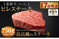 【常陸牛】ヒレステーキ250g×3枚 750g A4ランク以上 お肉 牛肉 ヒレ肉 ヒレ フィレ 希少 冷凍 常陸 和牛 国産 茨城県 ステーキ 守谷市