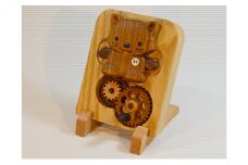 歯車パズル・木のおもちゃ－ニャンコ（エンジュ）　猫（ねこ）の木製おもちゃ　自動人形　かわいい　楽しい不思議な木製歯車　精密木工　パズル　手作り