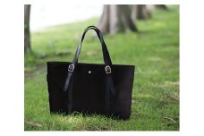 倉敷産帆布×本牛革 トートバッグ(黒×黒)金◇