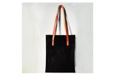 倉敷産帆布×本牛革 スクエアバッグ（黒×ブラウン）◇