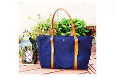 倉敷産帆布×本牛革 トートバッグ(ネイビー×ブラウン)◇
