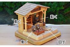 動くクマのパン屋（4ユニット構成）熊（くま）の木製おもちゃ　木製玩具　パン屋　自動人形　かわいい　楽しい　ドールハウス　木のトレー　歯車　不思議な木製歯車　精密木工　オートマタ　精巧　組立て