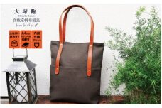 倉敷産帆布×本革　[A4サイズ対応] 縦長トートバッグ (カーキ×ブラウン)