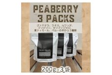 自家焙煎コーヒー「ピーベリー豆 3種類」（豆）200g×3袋