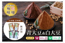 手造り熟成極糀味噌 青大豆＆白大豆セット A 青大豆味噌900g×2袋 白大豆味噌900g×2袋 みそ 生味噌 豆味噌 無添加 茨城県 味噌 蔵元直送 麹みそ 長期熟成 国産 常陸大宮市産米 大豆 自然塩100％ 袋入 蔵出し 手作り 米麹 みそ汁 味噌汁 老舗 ho1251