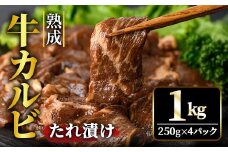 熟成牛カルビ 1kg (250g×4パック) たれ 味付 小分け 冷凍 焼肉 焼き肉 牛 牛肉 ビーフ カルビ BBQ 【そうざい男しゃく】【ho1471】