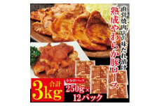 熟成豚ロース3kg[250g×12P] 豚肉 豚ロース ロース 豚 たれ漬け タレ 味付け肉 小分け 惣菜 おかず 弁当 冷凍 【そうざい男しゃく（株式会社池延）】【ho1490】