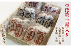 つぼ焼き 12個入り 3種 黄味餡 人参芋餡 紫芋餡 老舗 和菓子 シナモン おやつ 和スイーツ 創業100年 老舗和菓子店 つぼ焼おおがね お土産