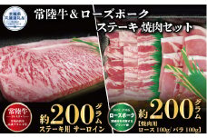 ステーキ焼肉セット 常陸牛ステーキ200g 常陸牛 牛脂付 ローズポーク焼肉用200g 茨城県共通返礼品 サーロインステーキ 焼肉 黒毛和牛 牛肉 豚肉 霜降り ブランド牛 ブランド豚 国産牛 ブランド豚 銘柄豚 冷凍