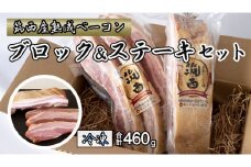 筑西ベーコン ブロック＆ステーキセット 燻製 熟成ベーコン ベーコンステーキ キングポーク 厚切り 桜チップ [AJ030ci]