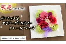 【 敬老の日 】 赤 ・ ピンク 系 プリザーブド フレーム アレンジ ギフト プレゼント 花 お祝い 贈答 記念日 [CT073ci]