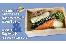 ミルキークィーン米 ぬか床 1.7kg ＆ ぬか漬け5種 セット ( SUGIDOCO 容器付き ) 米 お米 コメ こめ ミルキークイーン ぬか漬け ぬか ぬかどこ [BJ007ci]