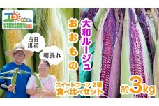 【 朝採れ 当日出荷 】 スイートコーン 2種 ( 大和ルージュ ・ おおもの ) 食べ比べ セット 約3kg 特別栽培農産物 特別栽培 甘い 新鮮 皮付き トウモロコシ とうもろこし コーン 野菜 [DX009ci]
