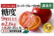 【9/30まで早期予約 特別寄附金額】 訳あり 糖度9度以上 スーパーフルーツトマト 大箱 約2.6kg × 1箱 (20～35玉/1箱)  2026年収穫分 先行予約 フルーツトマト ブランドトマト 野菜 ギフト 贈答 [BC038sa]