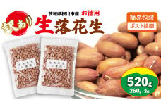 訳あり お徳用 茨城県産 生落花生 合計520g (260g×2袋) 簡易包装 ポスト投函  ご自宅用 ピーナッツ 落花生 ナッツ 小分け [BB010sa]