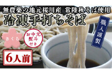 ＜ お中元熨斗付き ＞ 冷凍 手打ち そば （ 桜パッケージ ） 6人前 蕎麦 生そば 麺 食品 [AN010sa]