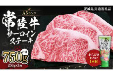 常陸牛 A5 等級 サーロイン ステーキ 250g × 3枚 ( 合計 750g ) あらびき わさび 1本付き ( 茨城県共通返礼品 ) 黒毛和牛 国産黒毛和牛 和牛 国産 牛肉 牛 お肉 肉 ひたち牛 ワサビ 山葵 真空パック [CD004sa]