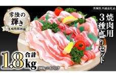 茨城県銘柄豚 「常陸の輝き」 焼肉 用 3種盛り セット 計1.8kg ( 300g × 6 パック ) (茨城県共通返礼品) 小分け ブランド豚 三元豚 豚肉 肉 冷凍 [FA005sa]