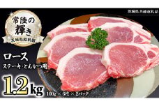 茨城県銘柄豚 「常陸の輝き」 ステーキ ・ とんかつ 用 ロース 1.2kg ( 100g × 6枚 × 2 パック ) (茨城県共通返礼品) 小分け ブランド豚 三元豚 豚肉 肉 冷凍 [FA007sa]