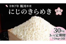 【 3ヶ月 定期便 】 令和7年産 『 にじのきらめき 』10kg ( 5kg × 2袋 ) × 3回 ( 合計 30kg ) 白米 精米 国産 茨城県 桜川市 お米 米 おこめ おコメ ごはん 銘柄米 [SC056sa]