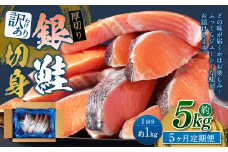 【5カ月定期便】【訳あり】 厚切り 銀鮭切身 約1kg×5回 合計約5kg 銀鮭 鮭 サケ 切り身 魚 魚介 しゃけ