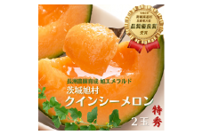 【特秀】クインシーメロン 2玉（1.2kg×2）茨城旭エメラルド