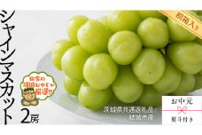 【 お中元 熨斗 付 】【 桐箱入り 】 シャインマスカット2房   【2025年8月より発送開始】（茨城県共通返礼品 [ぶどう]：結城市産）  シャインマスカット ぶどう 果物 フルーツ 季節 旬