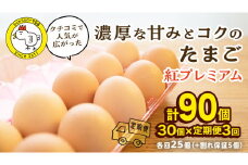 【 定期便 】【 全3回 コース 】紅プレミアム 卵 30個 （ 25個 入り ＋ 割れ保障 5個 ）  独自飼料 濃厚 おいしい玉子 玉子 たまご サンサンエッグ タンパク質 定期便 朝食