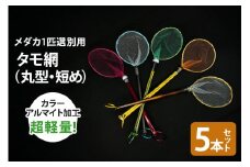 メダカ1匹選別用 タモ網（丸型・短め） 5本セット メダカ タモ 網 セット めだか タモ網 手作り 天然素材 高品質 軽量 耐久 飼育 83-H