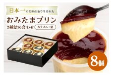 おみたまプリン2種詰合せ 8個入り カラメル＆栗 贈答用黒箱 プリン カラメル ジュレ 栗 くり ぷりん スイーツ 高級 詰め合わせ ギフト 内祝い お取り寄せ 取り寄せ 平飼い卵 こだわり 濃厚 高級プリン 贈り物 プレゼント ご褒美 お返し 茨城県産