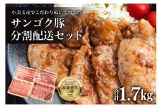 サンゴク豚（分割配送セット） 合計1.7kg（850g×2回）【定期便】 しゃぶしゃぶ 焼き肉  豚肉 豚バラ肉 ロース 小分け 真空パック  しゃぶしゃぶ肉 焼肉用 ブタ肉 国産 茨城県産 ギフトプレゼント 高級部位 2-A