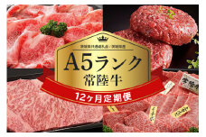 【1年定期便】 A5ランク常陸牛 年間定期便 すき焼き すき焼 しゃぶしゃぶ ハンバーグ サーロインステーキ ローストビーフ 焼き肉セット 焼肉 ランプステーキ 和牛 黒毛和牛 【茨城県共通返礼品 / 茨城県産】 58-D