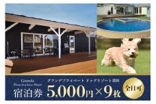 グランデ プライベート ドッグリゾート常陸宿泊券 5,000円×9枚（全日可） 愛犬 ペットOK ドッグラン プール 温泉 サウナ ホテル チケット 宿泊 旅行 宿泊券 旅行券 72-I