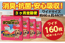 295【3ヶ月連続お届け】定期便 3回 消臭シート ダブルストップ ワイド 40枚×4袋 クリーンワン ペットシーツ 犬用 消臭 抗菌 炭シート ペットシート