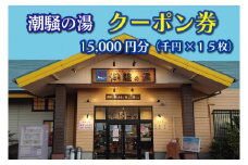 天然温泉 潮騒の湯 クーポン券 15000円分（1000円×15枚） 露店風呂 サウナ おんせん 大洗サンビーチ 海鮮 魚介 食事 宿泊 チケット 利用券 アウトドア 旅行