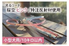 『桜空（さくらぞら）（ピンク）』オリジナル反射材の光る犬用リード【小型犬用10キロまで】【散歩 愛犬 夜散歩 手作り 阿見町 茨城県】（40-24）