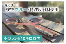 『桜空（さくらぞら）（ブルー）』オリジナル反射材の光る犬用リード【小型犬用10キロまで】【散歩 愛犬 夜散歩 手作り 阿見町 茨城県】(40-23)