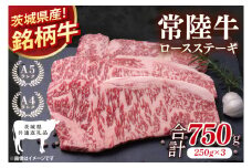 【茨城県共通返礼品】常陸牛ロースステーキ750g(250g×3)【ロース 牛肉 銘柄牛 冷凍 たんぱく質 茨城県 阿見町】(81-02)