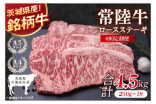 【茨城県共通返礼品】【6回定期便】常陸牛ロースステーキ 計4.5kg(250g×18)【銘柄牛 牛肉 冷凍 たんぱく質 ビタミン 茨城県産】(81-11)