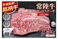 【茨城県共通返礼品】【12回定期便】常陸牛ロースステーキ 計9kg(250g×36)【銘柄牛 牛肉 冷凍 たんぱく質 ビタミン 茨城県産】(81-12)