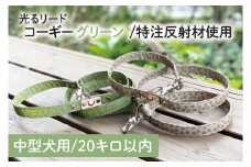 『コーギー柄（グリーン）』オリジナル反射材の光る犬用リード【中型犬用20キロまで】【散歩 愛犬 夜散歩 手作り 阿見町 茨城県】(40-20)