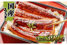 K2395 国産 うなぎ 蒲焼き 境町秘伝のタレ 4度焼きあげ 3尾 計390g以上 簡易包装 タレ 山椒 付き