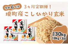 S255 【3ヶ月定期便】令和6年産 茨城県 境町 こだわり「こしひかり」 玄米10kg(5kg×2袋)×3ヵ月（合計30kg）