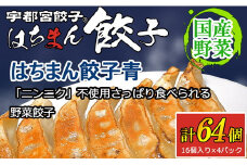 宇都宮餃子 はちまん餃子 青 野菜餃子 64個（16個入り×4パック/1個 22g） ｜ 宇都宮餃子 国産野菜 グルメ 宇都宮市 野菜 餃子 ぎょうざ ギョーザ 野菜 冷凍食品 冷凍餃子 焼き餃子 水餃子