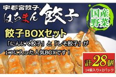宇都宮餃子はちまん餃子 餃子BOXセット 28個（14個入り×2パック/1個22g） ｜ にんにく 鶏しそ餃子 宇都宮餃子 国産野菜 グルメ 宇都宮市 ぎょうざ ギョーザ 野菜 冷凍食品 冷凍餃子 焼き餃子 水餃子