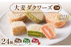 大麦ダクワーズ 3種セット 計24個（プレーン、宇治抹茶、国産いちご 各8個） 栃木県 足利市 F7Z-1367