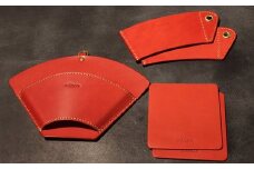 【minca】栃木レザーのカフェグッズ3アイテム5点セット 自宅、オフィス、キャンプシーンでのカフェタイムに/レッド　678【日用品 人気 おすすめ 】