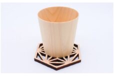 【熟練木工職人手作り】桧カップ ＆ 麻の葉 コースターセット 工芸品 桧カップ コースター 麻の葉模様 木製[№5840-1560]